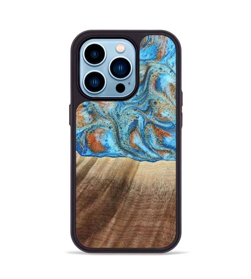 iPhone 14 Pro Wood Phone Case - Gregg (Teal & Gold, 801025)