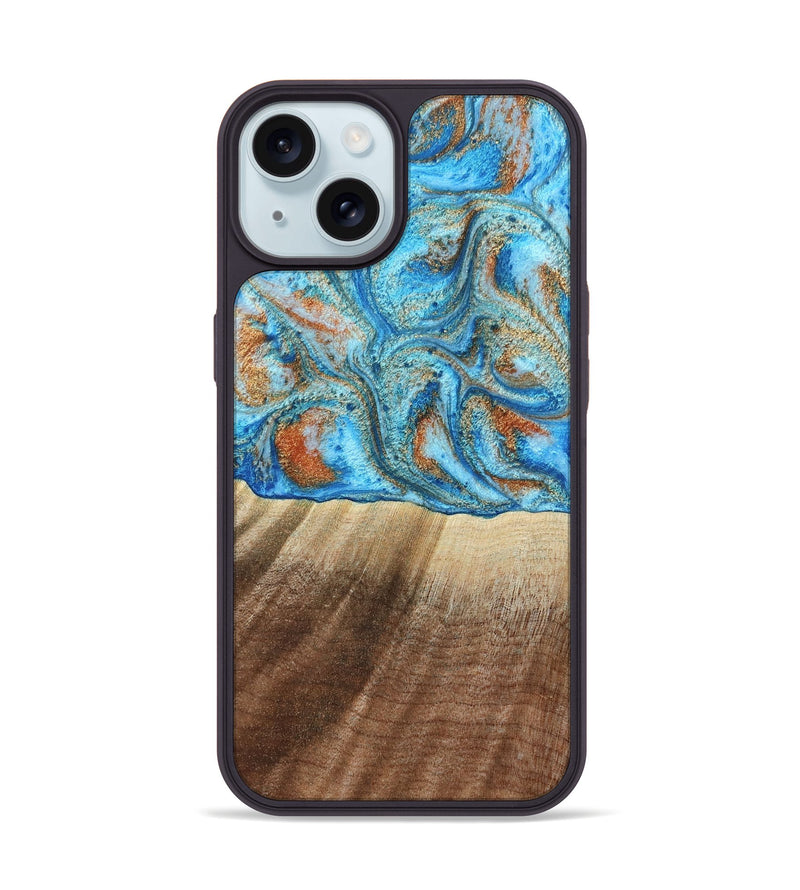 iPhone 15 Wood Phone Case - Gregg (Teal & Gold, 801025)