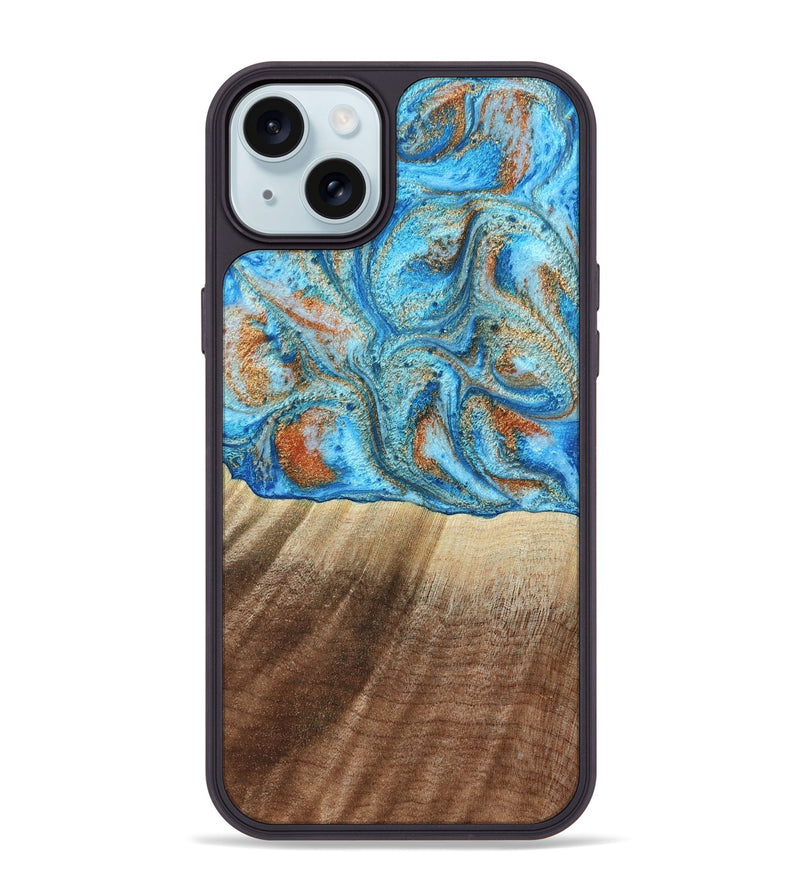 iPhone 15 Plus Wood Phone Case - Gregg (Teal & Gold, 801025)