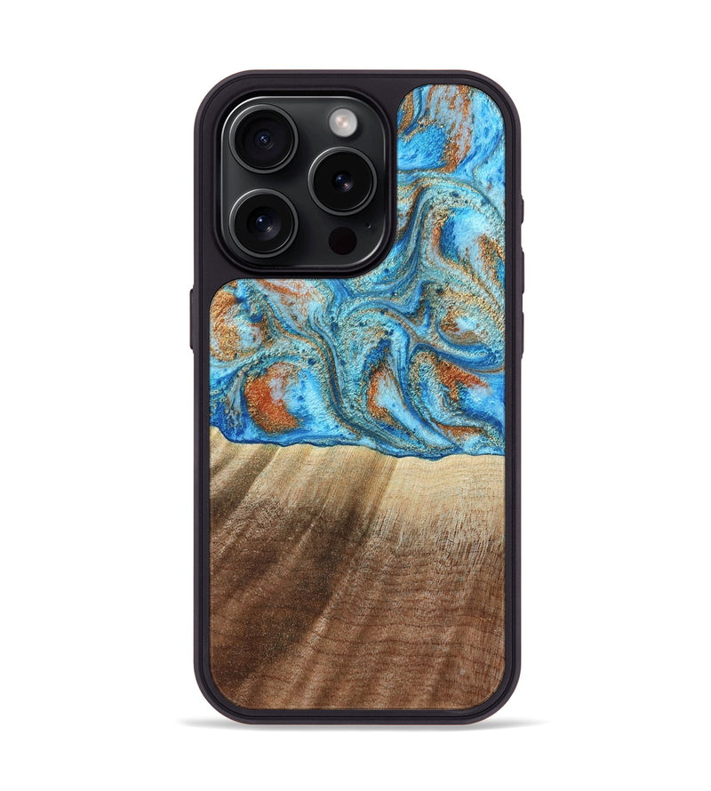 iPhone 15 Pro Wood Phone Case - Gregg (Teal & Gold, 801025)