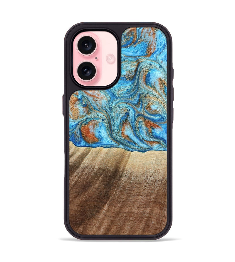 iPhone 16 Wood Phone Case - Gregg (Teal & Gold, 801025)