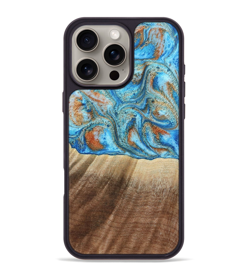 iPhone 16 Pro Max Wood Phone Case - Gregg (Teal & Gold, 801025)