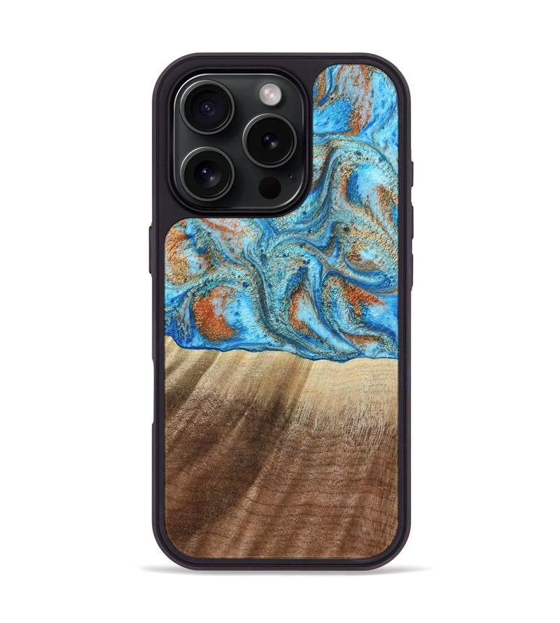 iPhone 16 Pro Wood Phone Case - Gregg (Teal & Gold, 801025)