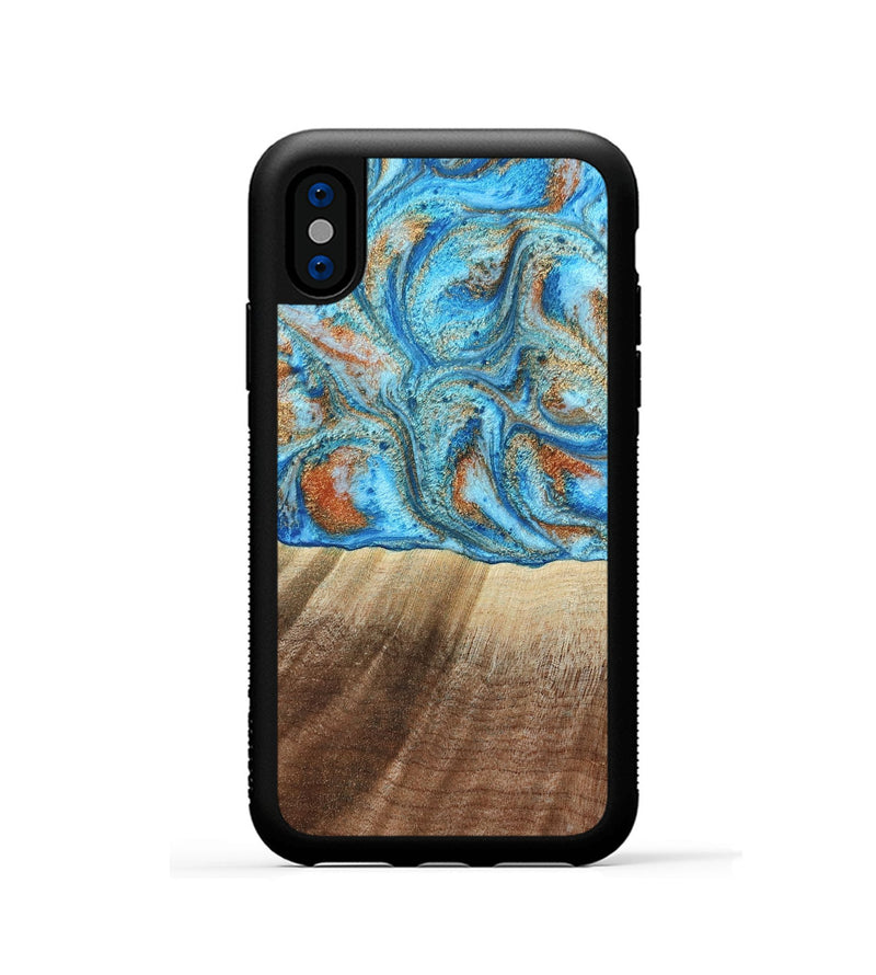 iPhone Xs Wood Phone Case - Gregg (Teal & Gold, 801025)