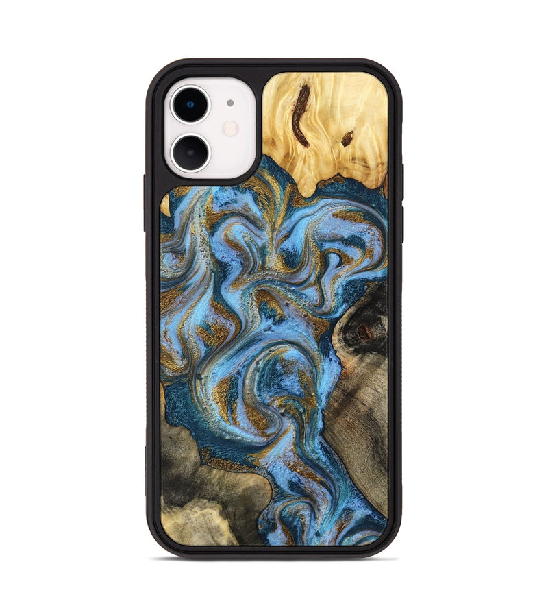 iPhone 11 Wood Phone Case - Shannon (Teal & Gold, 801026)