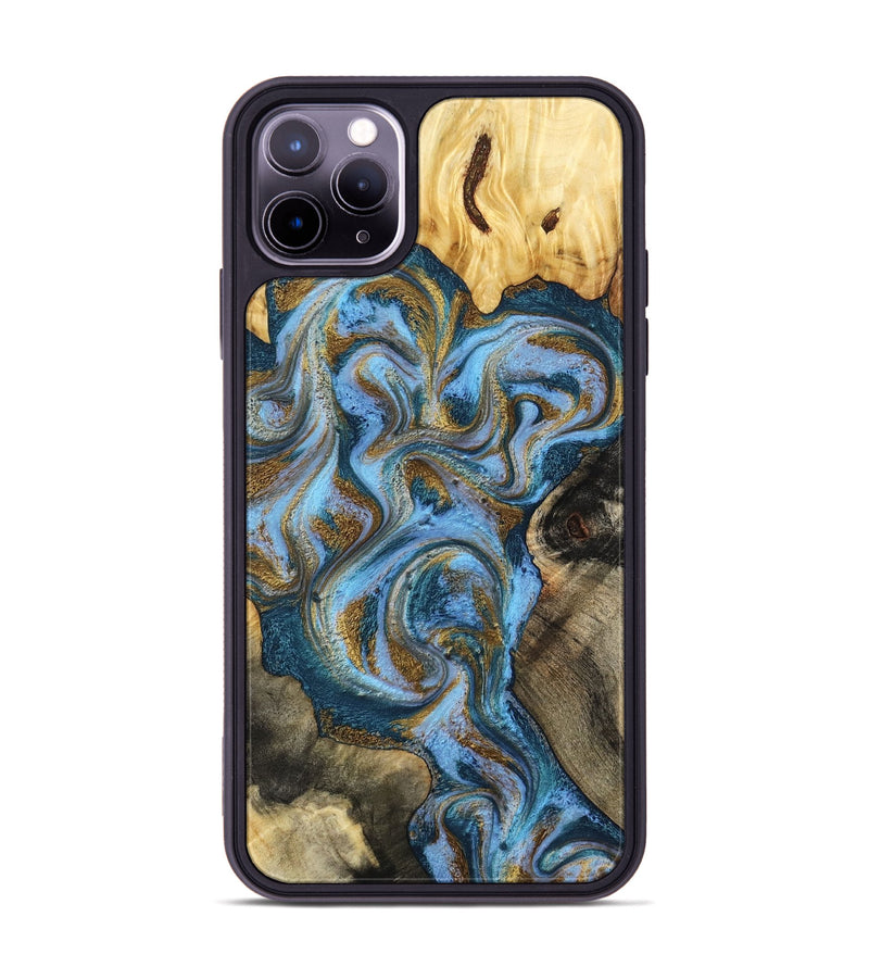 iPhone 11 Pro Max Wood Phone Case - Shannon (Teal & Gold, 801026)