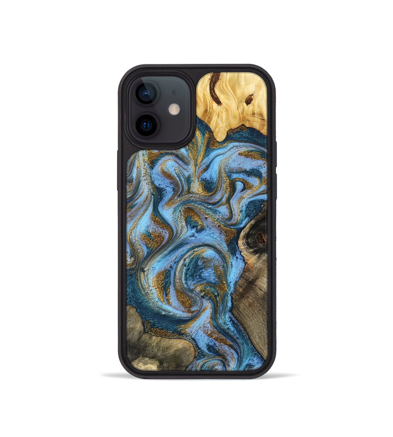 iPhone 12 mini Wood Phone Case - Shannon (Teal & Gold, 801026)