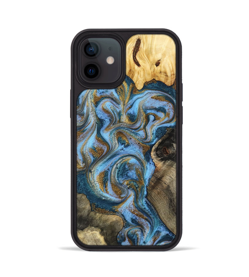 iPhone 12 Wood Phone Case - Shannon (Teal & Gold, 801026)