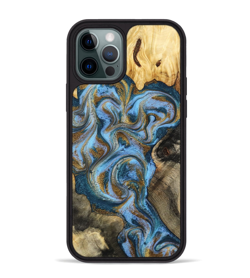 iPhone 12 Pro Max Wood Phone Case - Shannon (Teal & Gold, 801026)