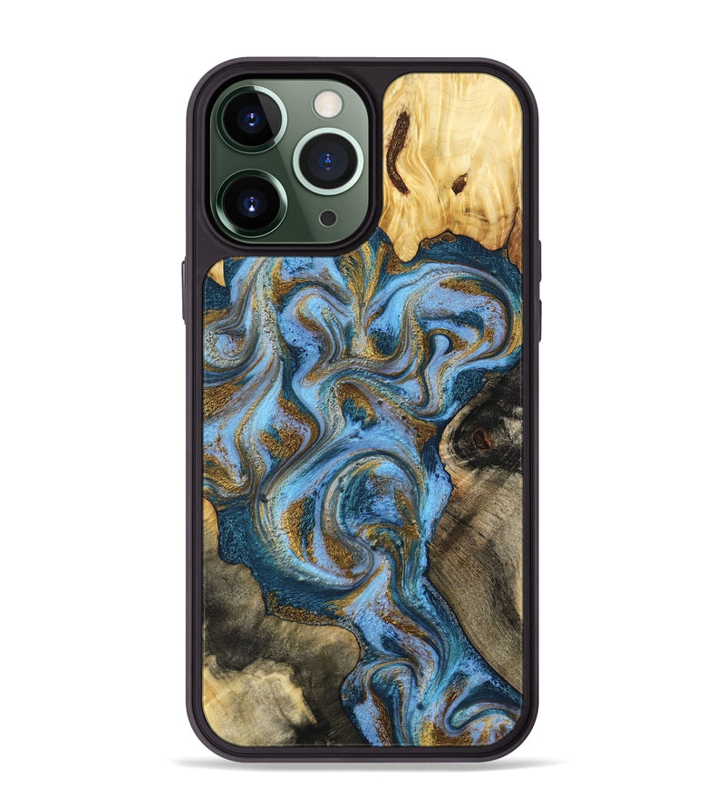 iPhone 13 Pro Max Wood Phone Case - Shannon (Teal & Gold, 801026)