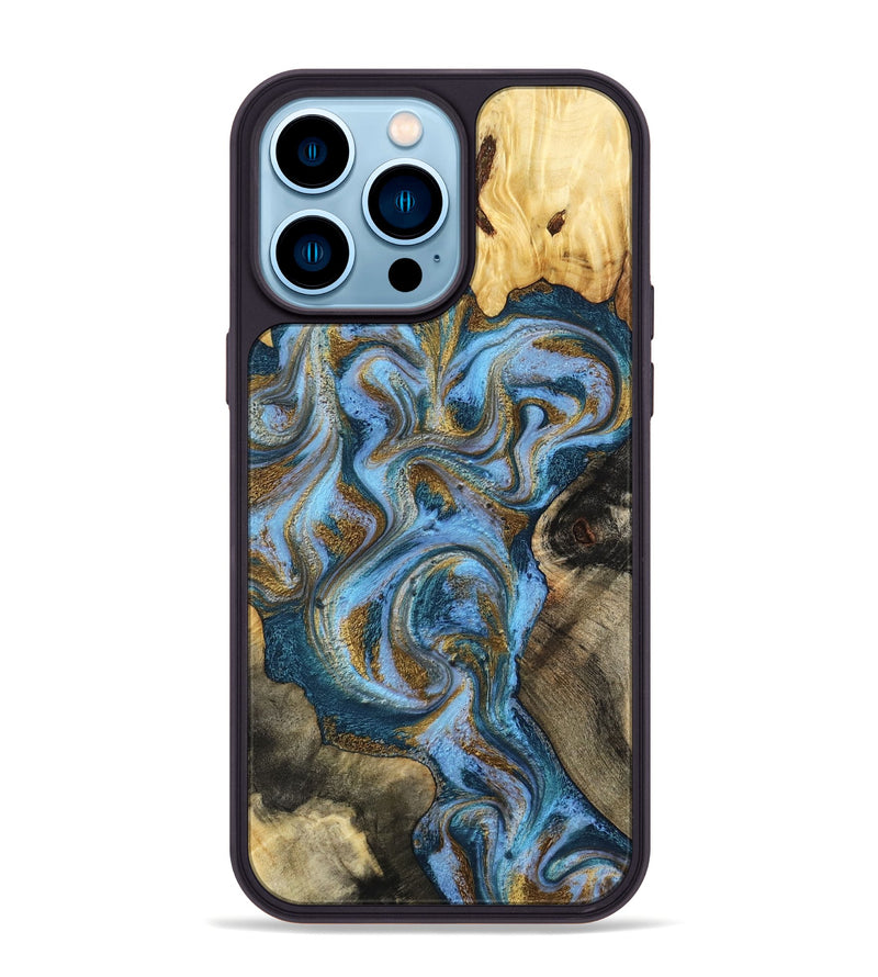 iPhone 14 Pro Max Wood Phone Case - Shannon (Teal & Gold, 801026)