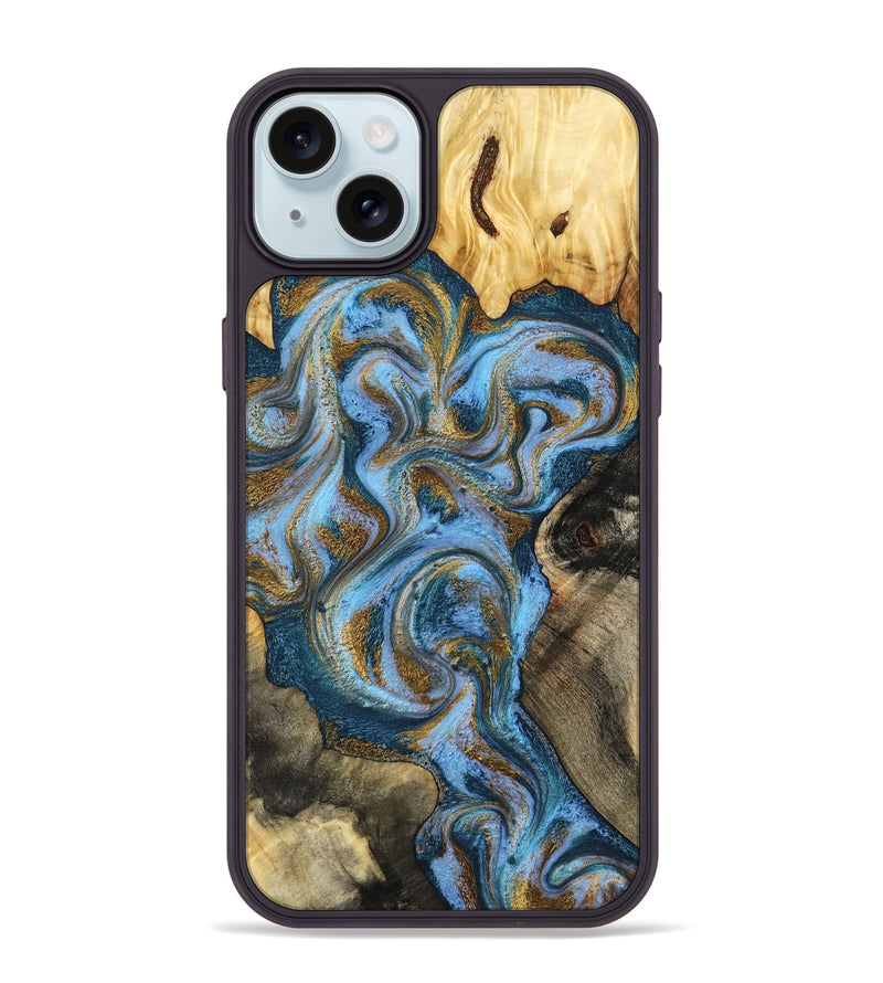 iPhone 15 Plus Wood Phone Case - Shannon (Teal & Gold, 801026)