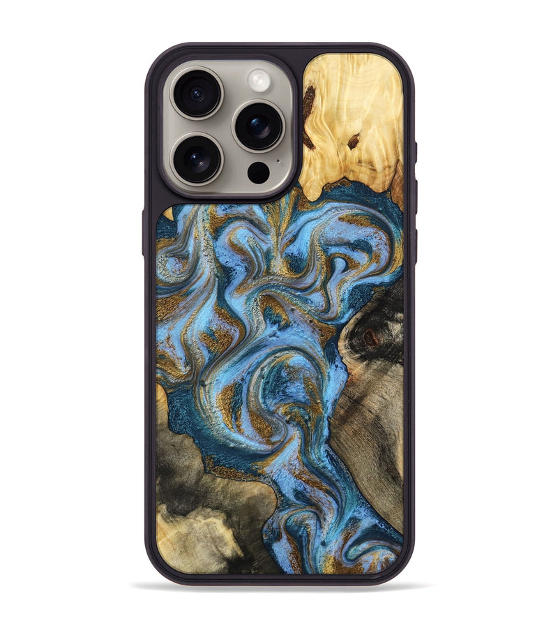 iPhone 15 Pro Max Wood Phone Case - Shannon (Teal & Gold, 801026)