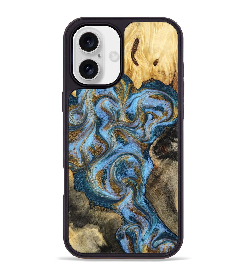 iPhone 16 Plus Wood Phone Case - Shannon (Teal & Gold, 801026)