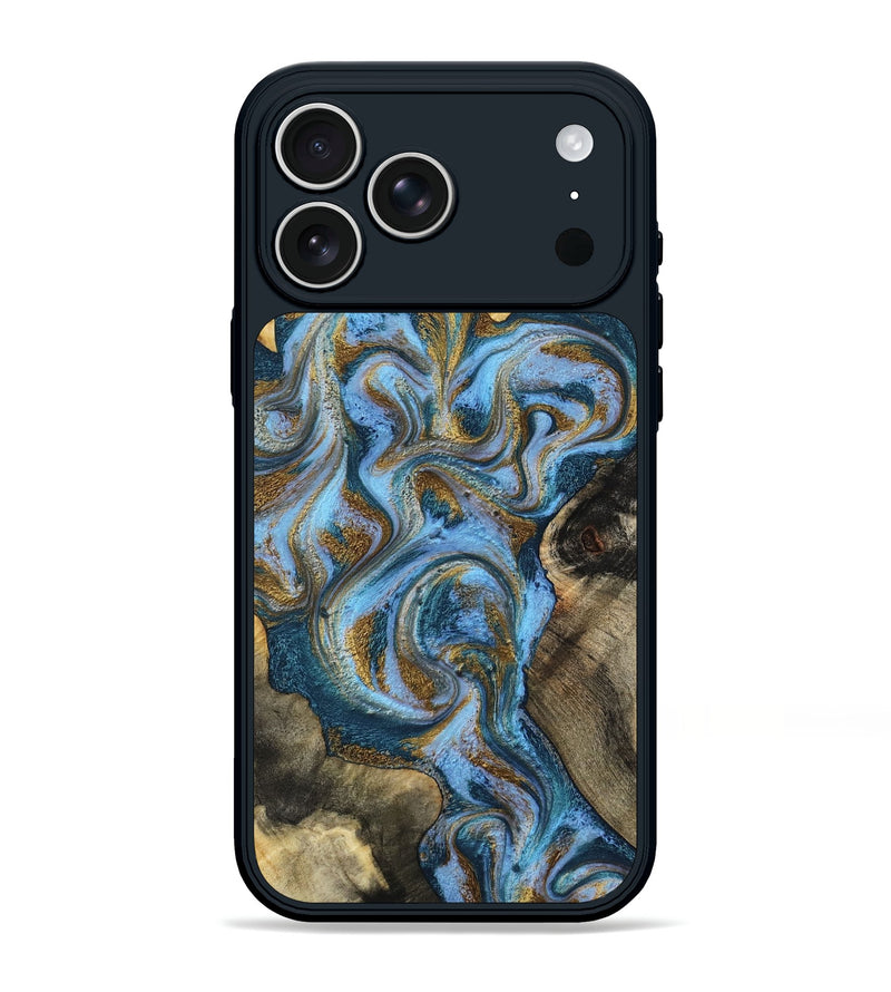 iPhone 17 Pro Max Wood Phone Case - Shannon (Teal & Gold, 801026)