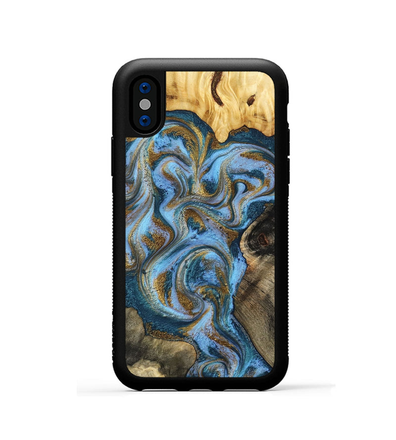 iPhone Xs Wood Phone Case - Shannon (Teal & Gold, 801026)