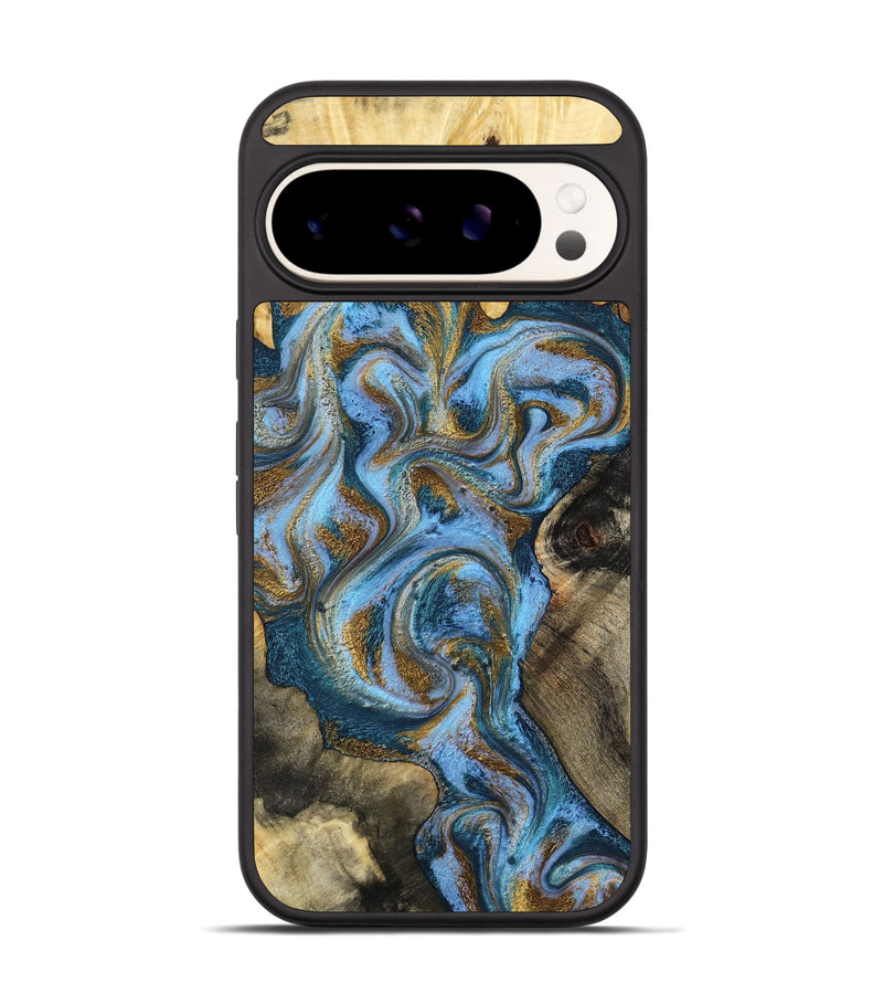 Pixel 9 Wood Phone Case - Shannon (Teal & Gold, 801026)