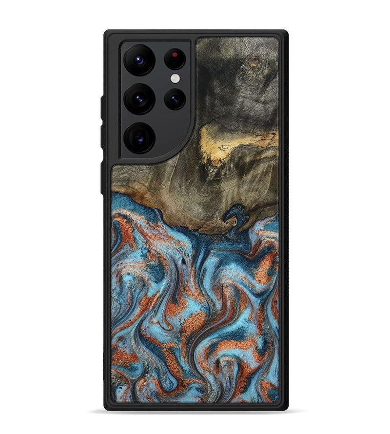 Galaxy S22 Ultra Wood Phone Case - Enoch (Teal & Gold, 801027)