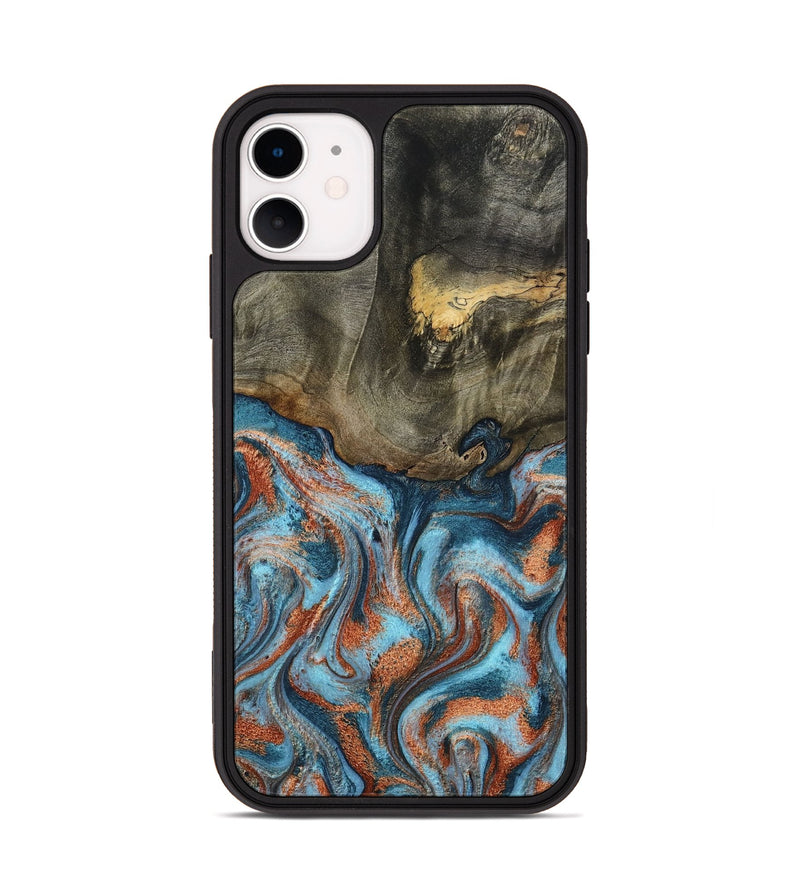iPhone 11 Wood Phone Case - Enoch (Teal & Gold, 801027)