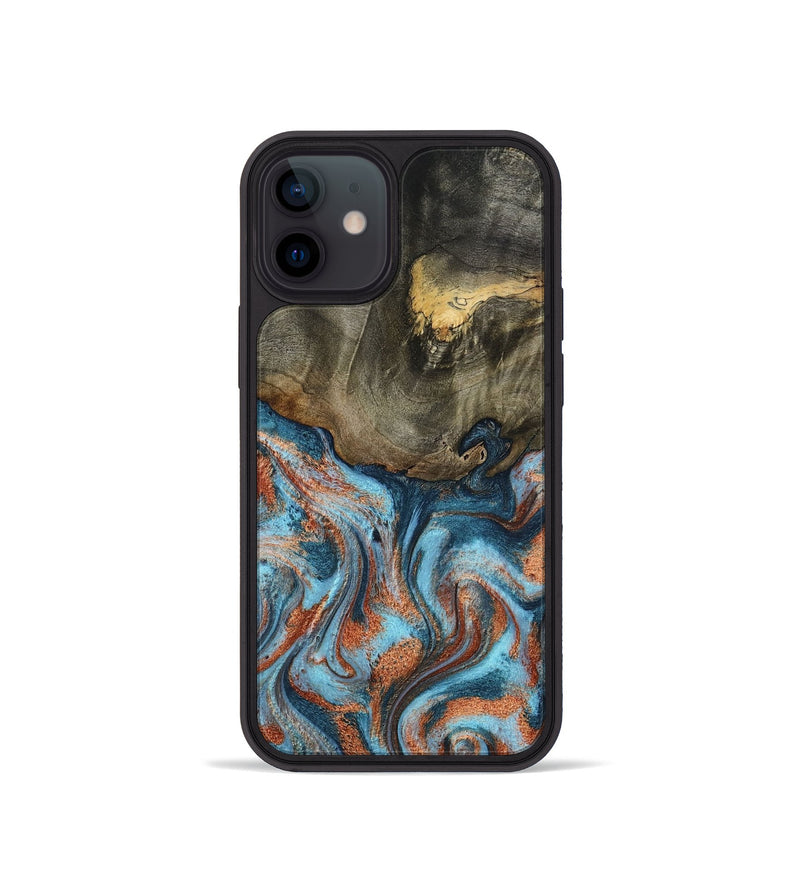 iPhone 12 mini Wood Phone Case - Enoch (Teal & Gold, 801027)