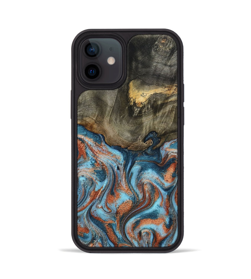 iPhone 12 Wood Phone Case - Enoch (Teal & Gold, 801027)