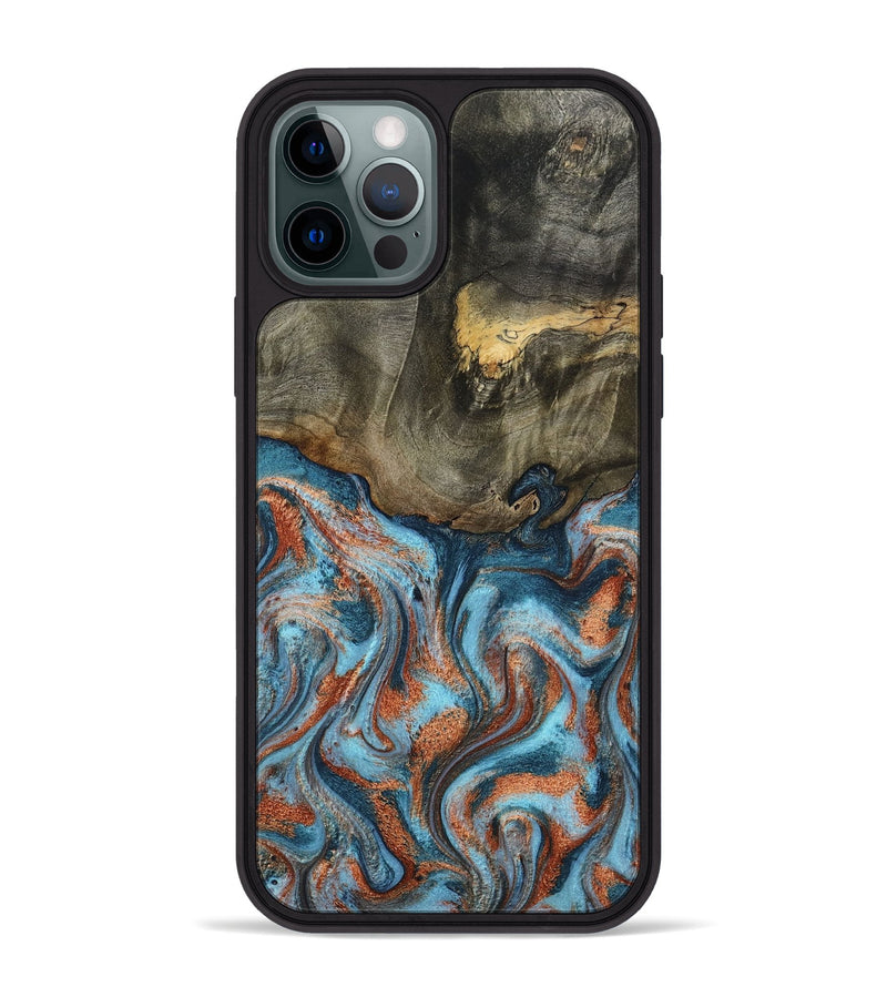 iPhone 12 Pro Max Wood Phone Case - Enoch (Teal & Gold, 801027)