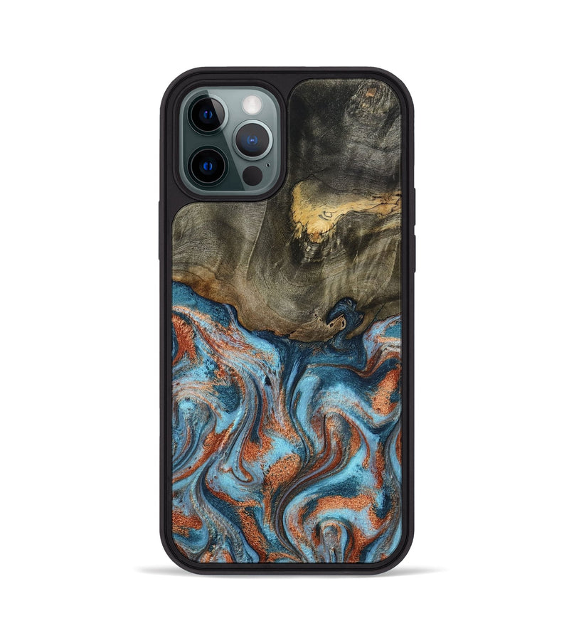 iPhone 12 Pro Wood Phone Case - Enoch (Teal & Gold, 801027)