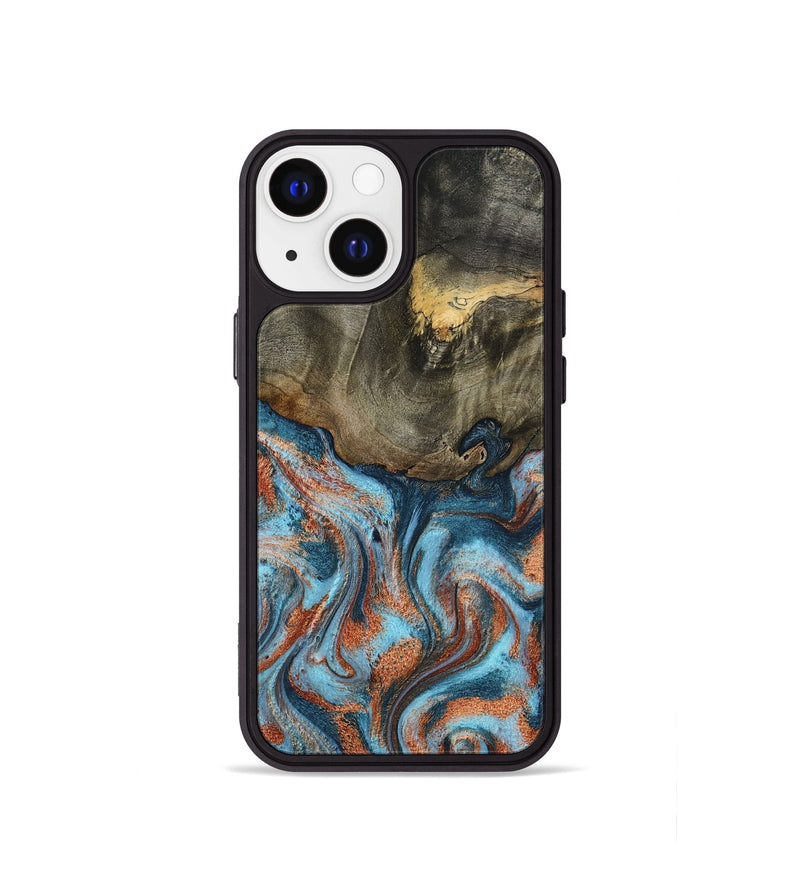 iPhone 13 mini Wood Phone Case - Enoch (Teal & Gold, 801027)