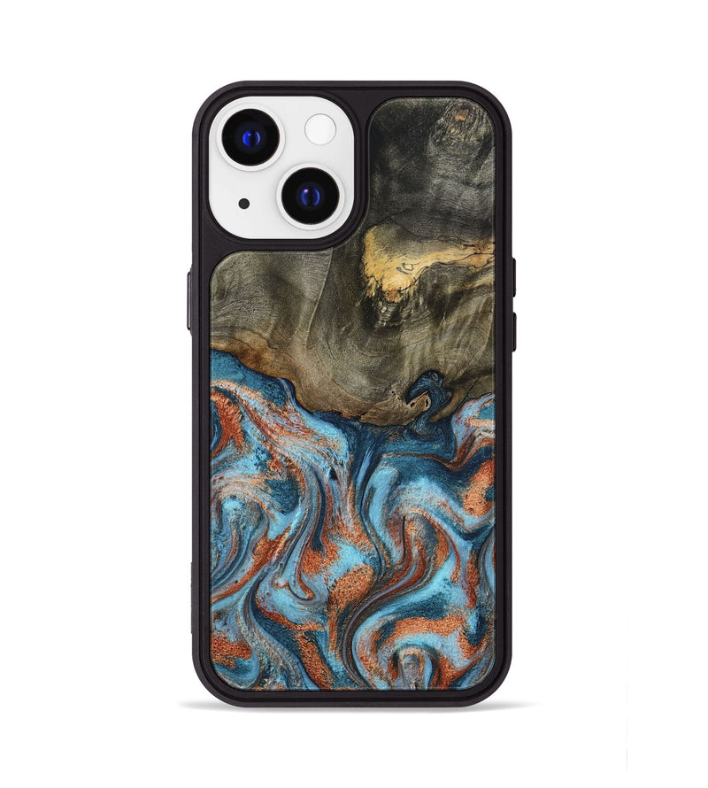 iPhone 13 Wood Phone Case - Enoch (Teal & Gold, 801027)