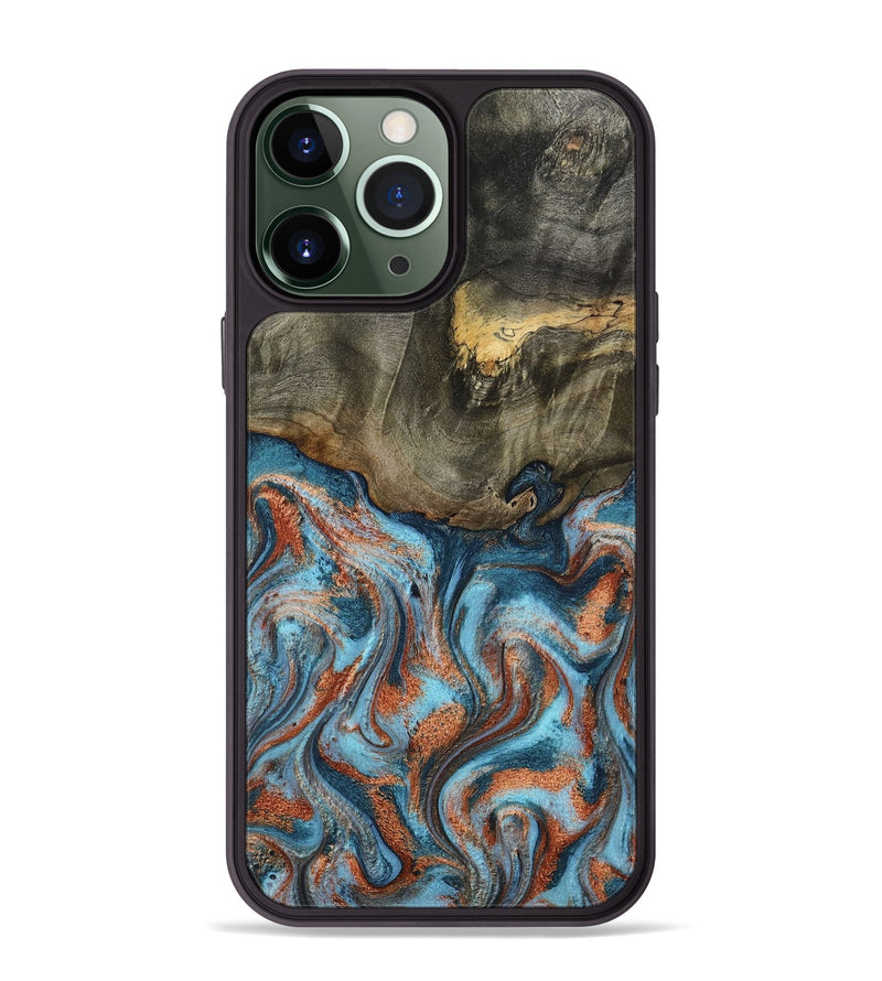 iPhone 13 Pro Max Wood Phone Case - Enoch (Teal & Gold, 801027)