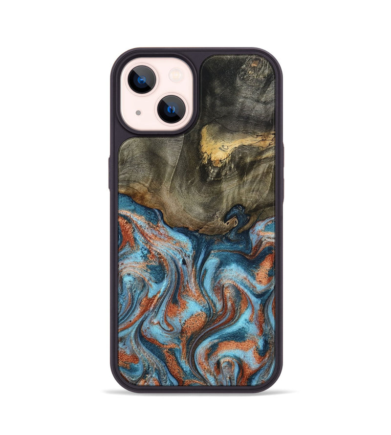 iPhone 14 Wood Phone Case - Enoch (Teal & Gold, 801027)
