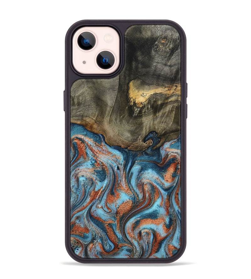 iPhone 14 Plus Wood Phone Case - Enoch (Teal & Gold, 801027)