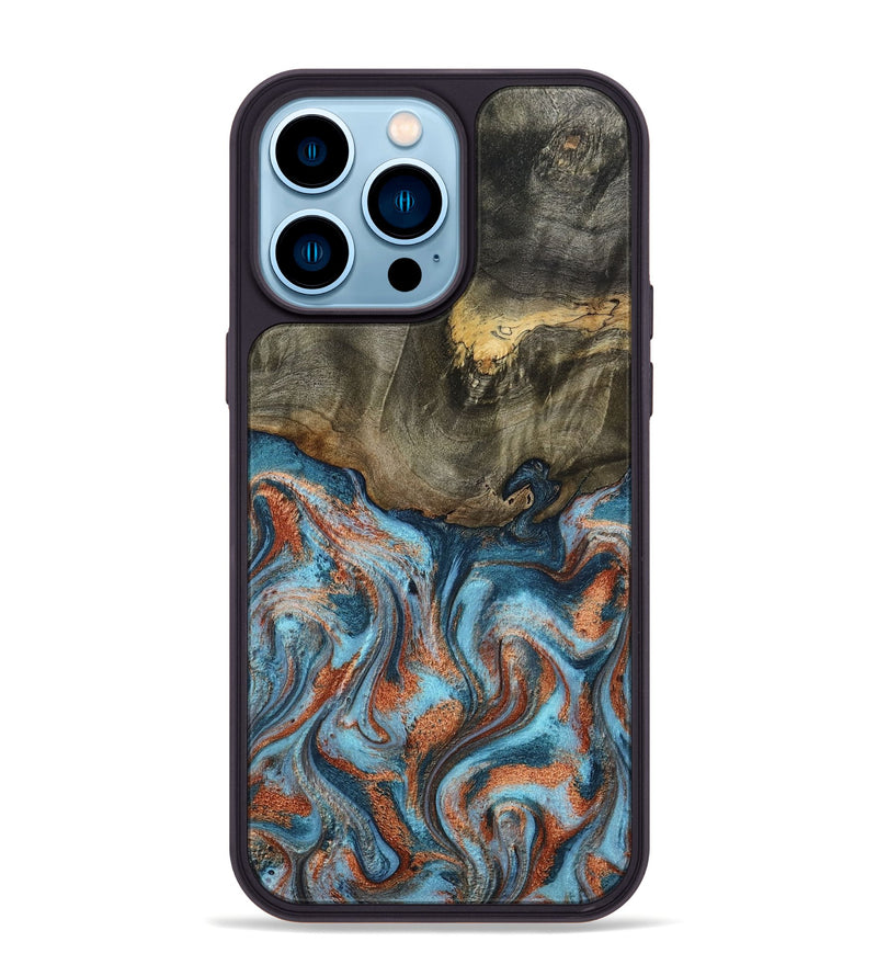 iPhone 14 Pro Max Wood Phone Case - Enoch (Teal & Gold, 801027)
