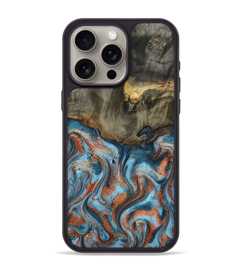 iPhone 15 Pro Max Wood Phone Case - Enoch (Teal & Gold, 801027)