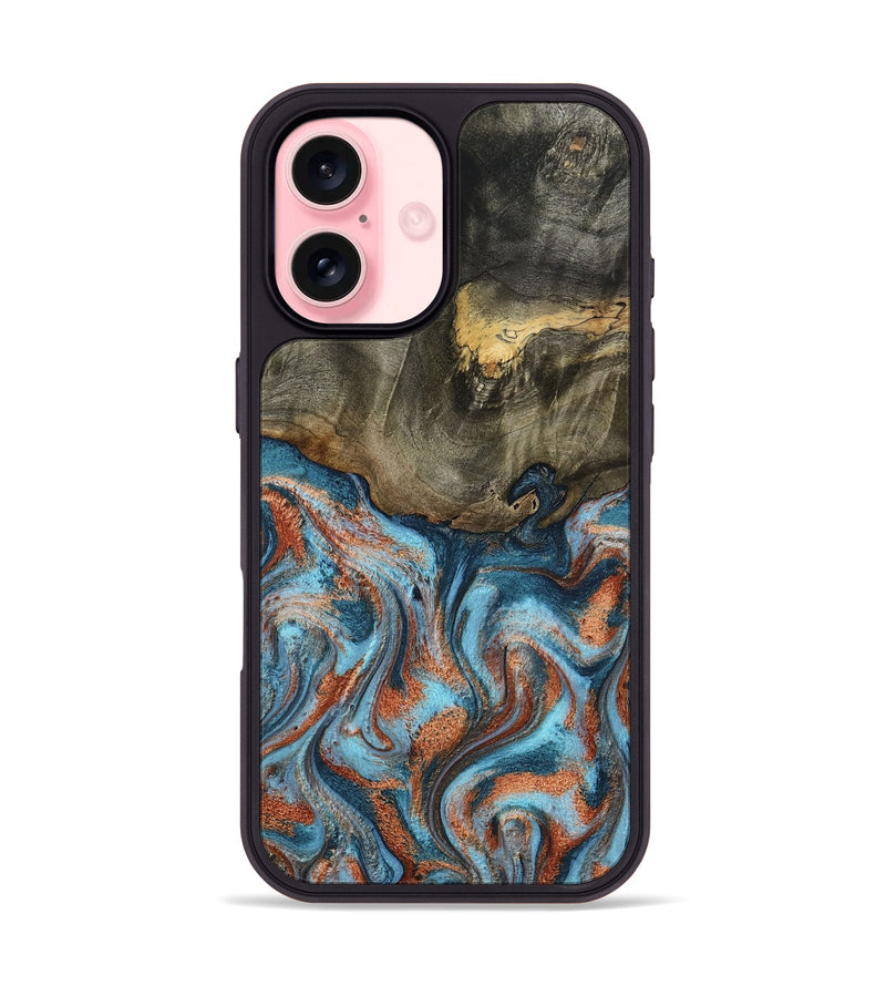 iPhone 16 Wood Phone Case - Enoch (Teal & Gold, 801027)