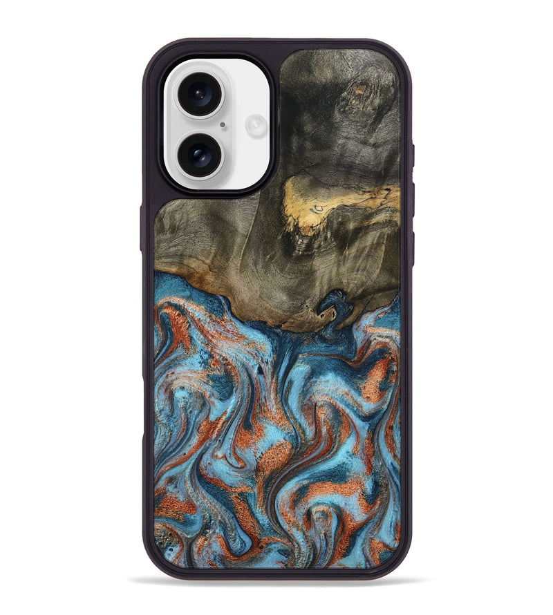 iPhone 16 Plus Wood Phone Case - Enoch (Teal & Gold, 801027)