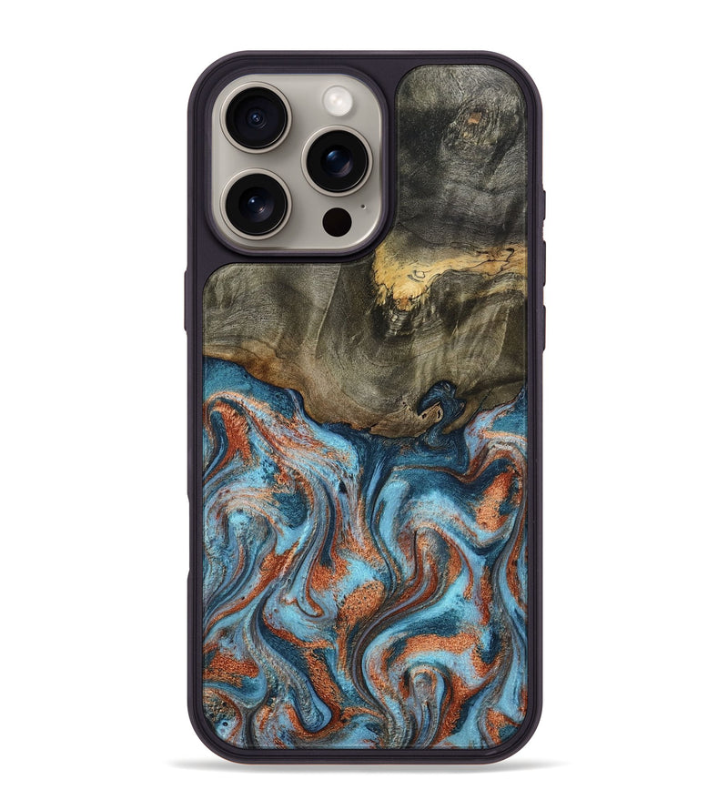 iPhone 16 Pro Max Wood Phone Case - Enoch (Teal & Gold, 801027)