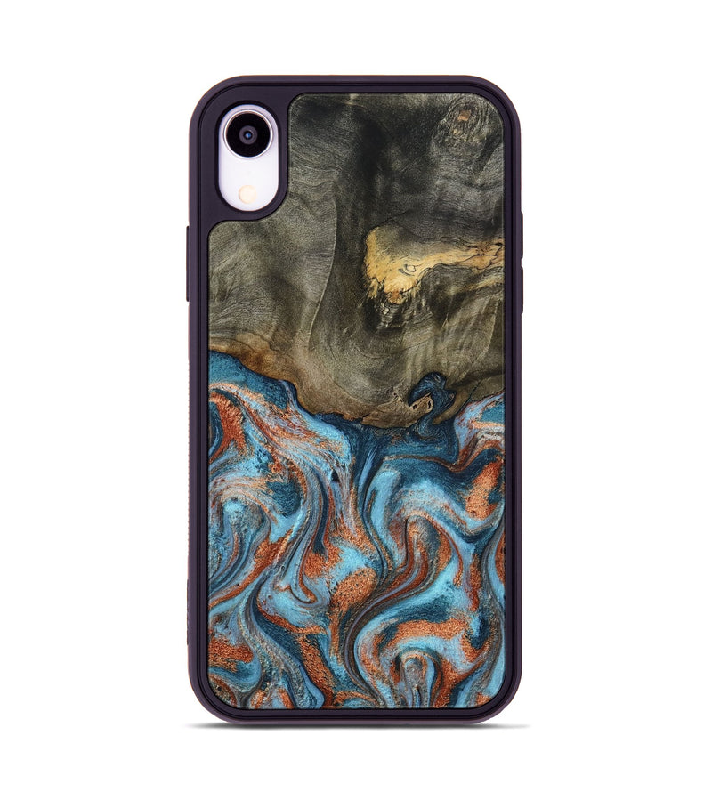 iPhone Xr Wood Phone Case - Enoch (Teal & Gold, 801027)