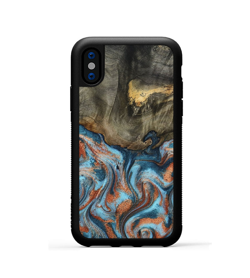 iPhone Xs Wood Phone Case - Enoch (Teal & Gold, 801027)