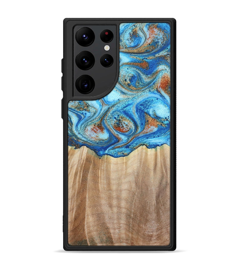 Galaxy S22 Ultra Wood Phone Case - Tyree (Teal & Gold, 801028)