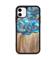 iPhone 11 Wood Phone Case - Tyree (Teal & Gold, 801028)