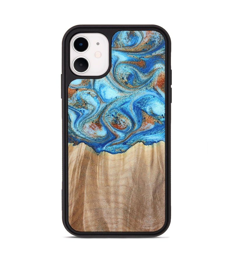 iPhone 11 Wood Phone Case - Tyree (Teal & Gold, 801028)