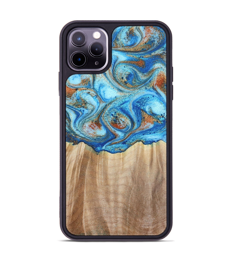 iPhone 11 Pro Max Wood Phone Case - Tyree (Teal & Gold, 801028)