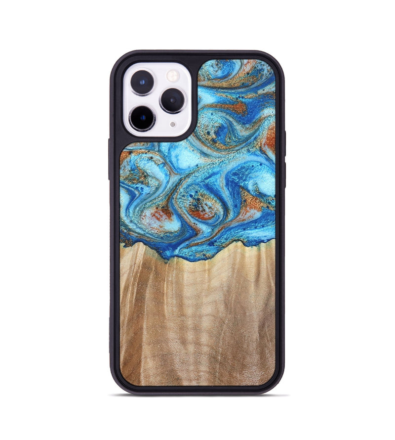 iPhone 11 Pro Wood Phone Case - Tyree (Teal & Gold, 801028)