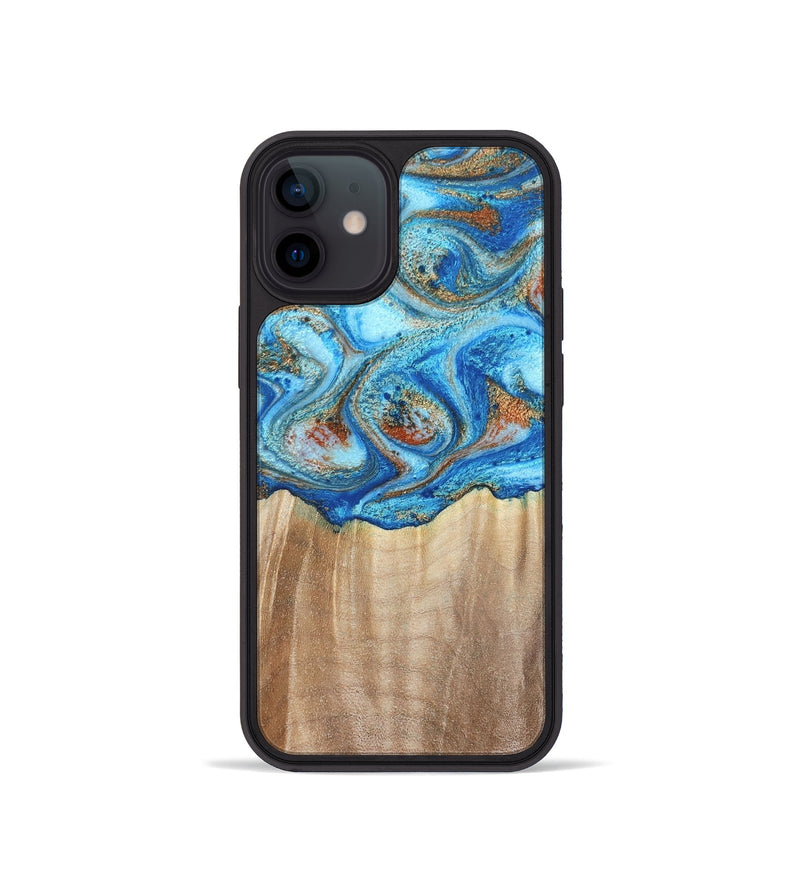 iPhone 12 mini Wood Phone Case - Tyree (Teal & Gold, 801028)