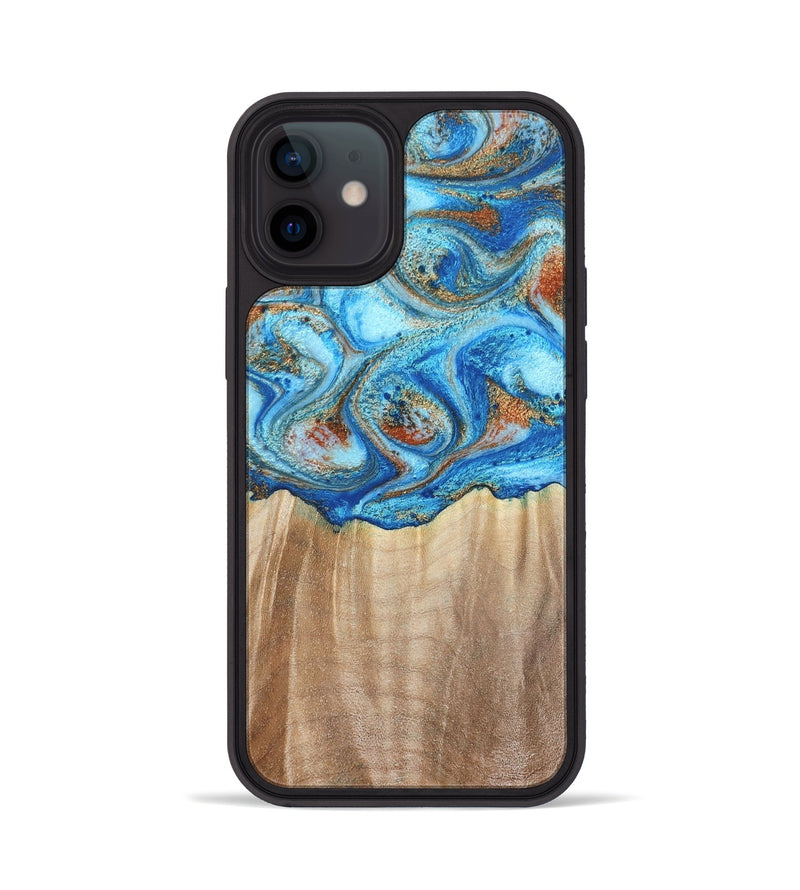 iPhone 12 Wood Phone Case - Tyree (Teal & Gold, 801028)