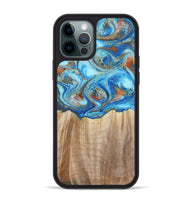 iPhone 12 Pro Max Wood Phone Case - Tyree (Teal & Gold, 801028)