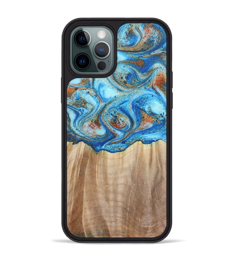 iPhone 12 Pro Max Wood Phone Case - Tyree (Teal & Gold, 801028)