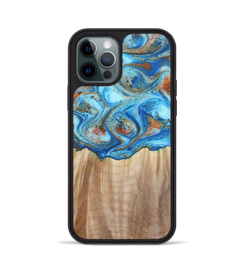 iPhone 12 Pro Wood Phone Case - Tyree (Teal & Gold, 801028)