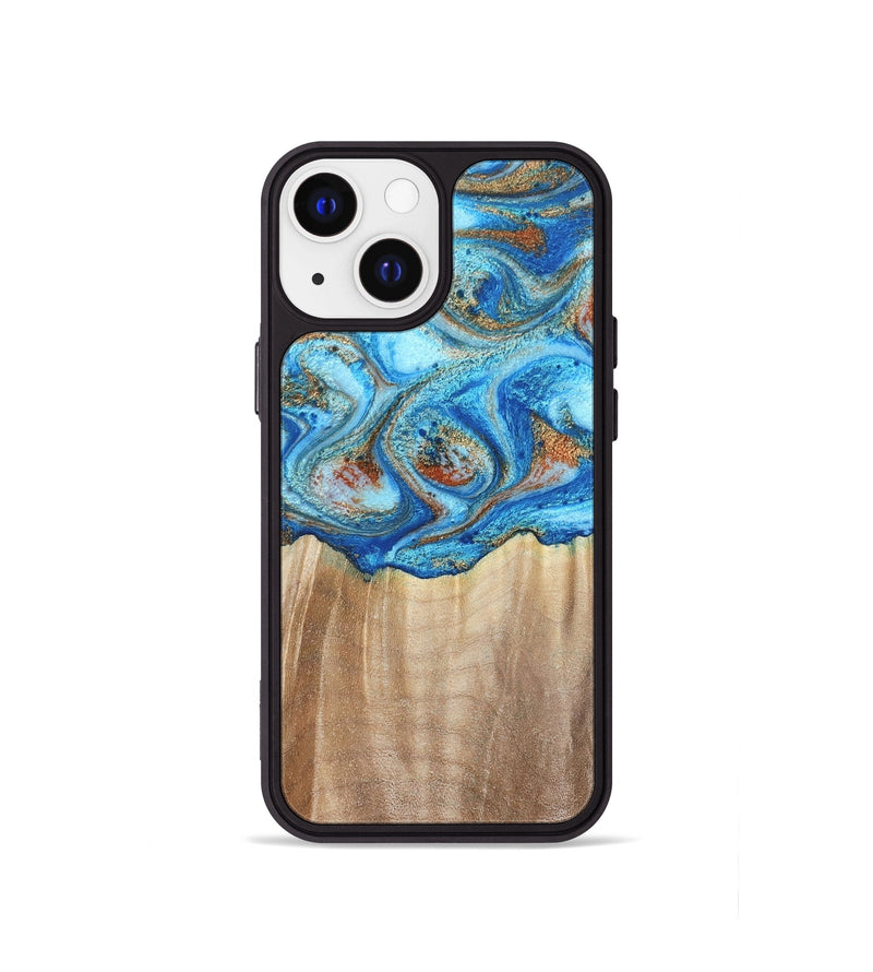 iPhone 13 mini Wood Phone Case - Tyree (Teal & Gold, 801028)